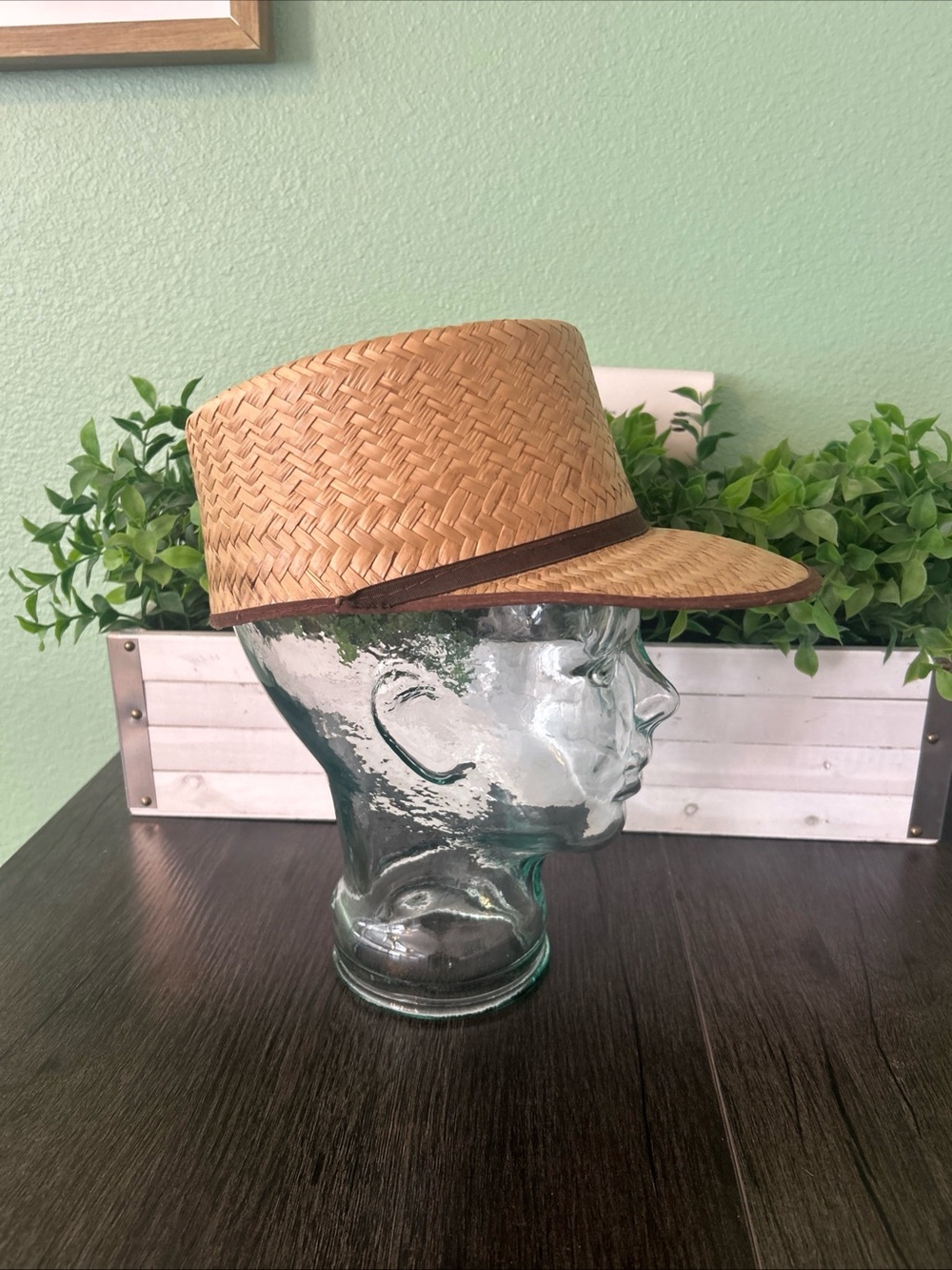 Natural Straw Boater Hat with Brown Band